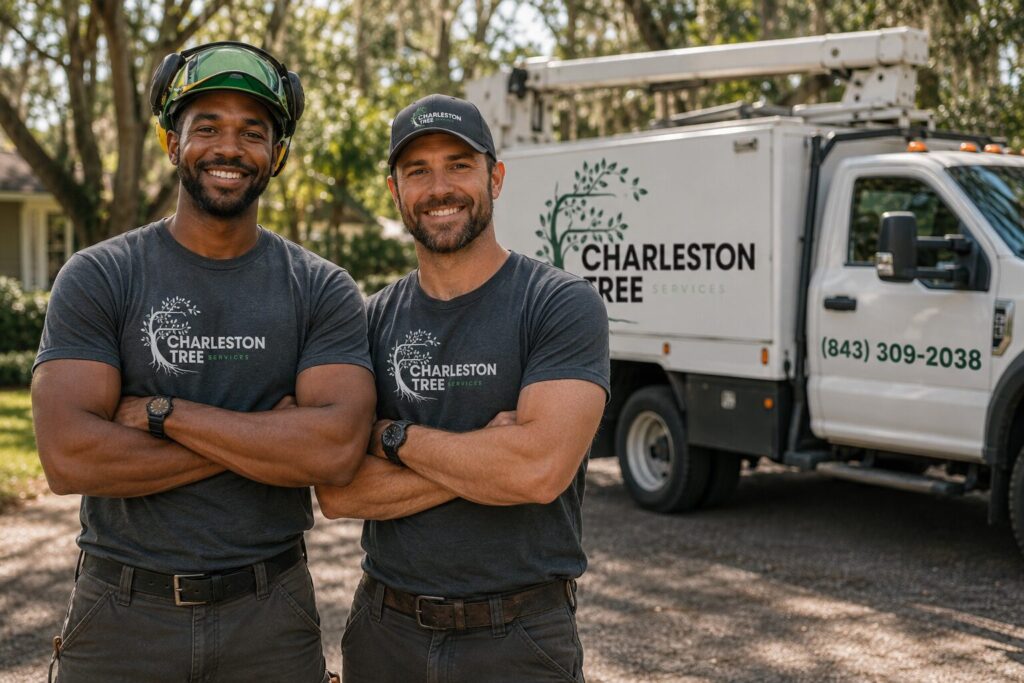 2 men standing besides our company truck